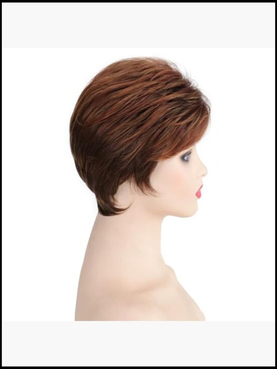 Short Pixie Cut Wig Synthetic Layered with Bangs Heat Resistant Fluffy